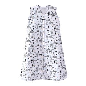 🌙 Halo Sleep Sack – White with Black Bear & Nature Print – Medium (6–12M) 🌿